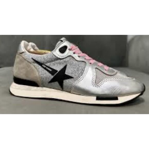 Rare  Golden Goose Running  Sneakers Silver Glitter in Dove-gray Suede Size 38 - Picture 1 of 14